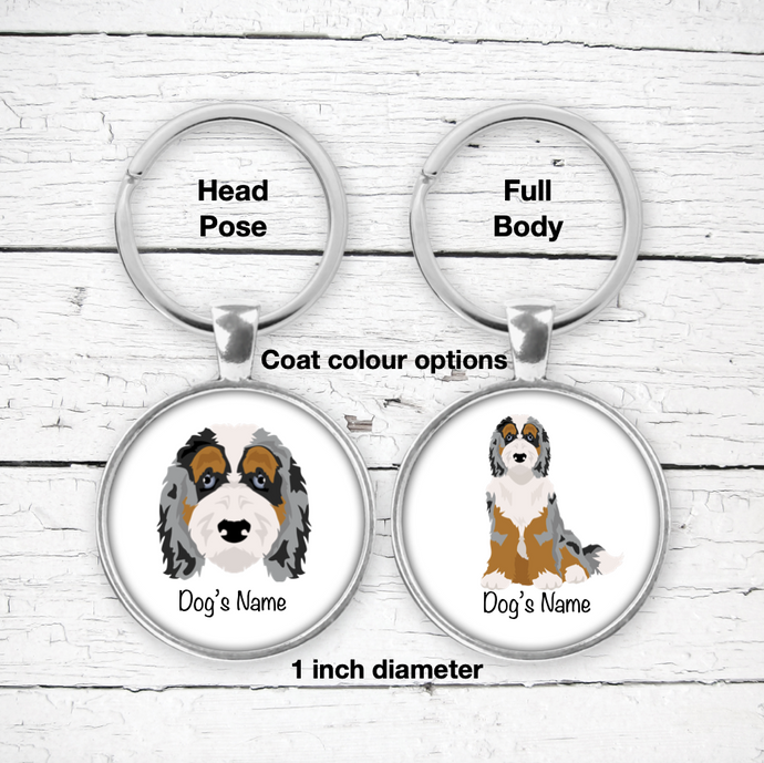 Aussiedoodle (Australian Shepherd/Poodle mix) Bezel Keychain - personalized