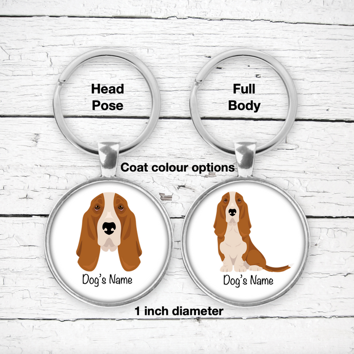 Basset Hound Bezel Keychain - personalized