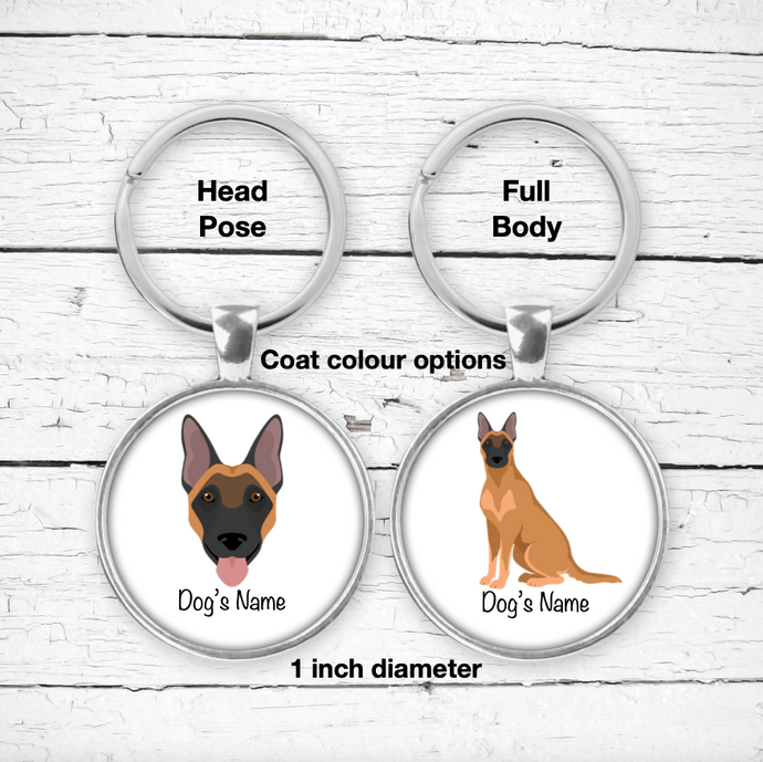 Belgian Malinois Bezel Keychain - personalized