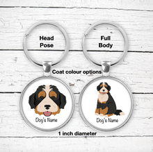 Load image into Gallery viewer, Bernedoodle (Bernese/Poodle mix) Bezel Keychain - personalized
