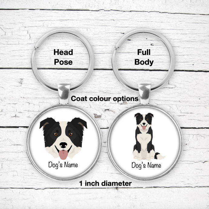 Border Collie Bezel Keychain - personalized