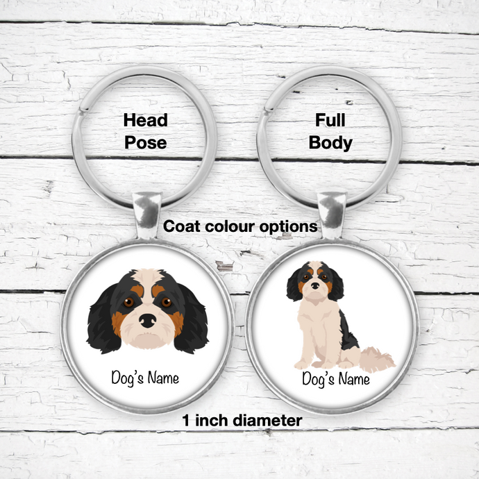 Cavachon (Cavalier/Bichon mix) Bezel Keychain - personalized