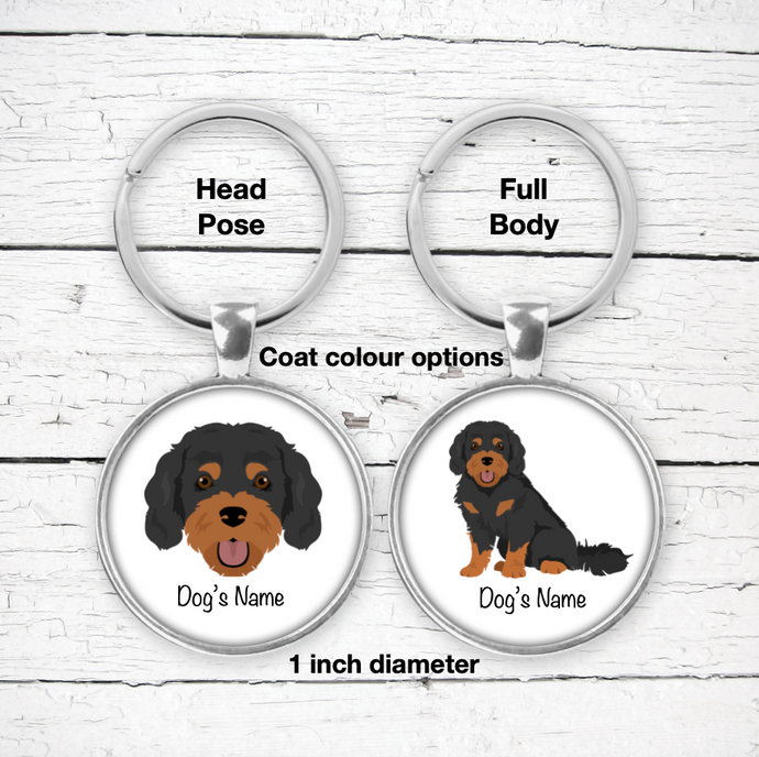 Cavapoo (Cavalier/Poodle mix) Bezel Keychain - personalized