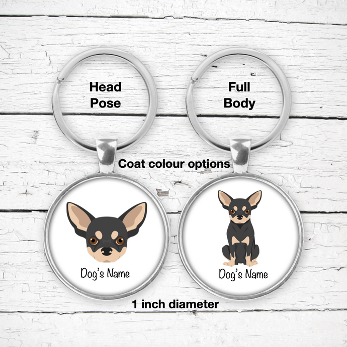 Chihuahua (smoothcoat) Bezel Keychain - personalized