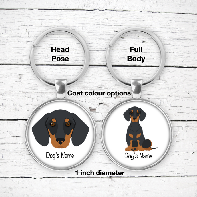 Dachshund (smoothcoat) Bezel Keychain - personalized