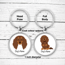 Load image into Gallery viewer, Dachshund (longhaired) Bezel Keychain - personalized
