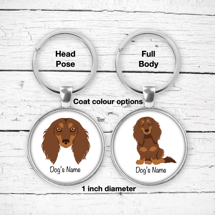 Dachshund (longhaired) Bezel Keychain - personalized