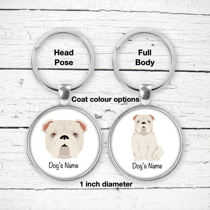 English Bulldog Bezel Keychain - personalized