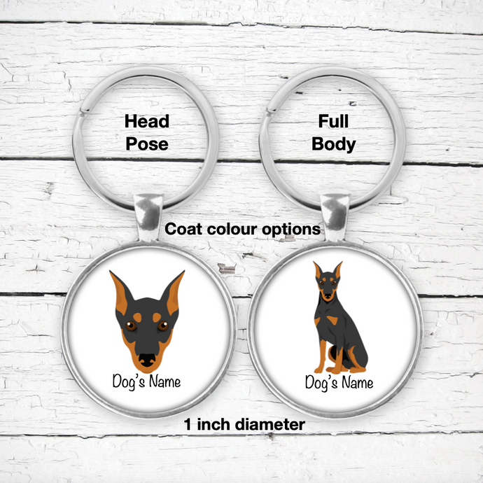 German Pinscher (cropped ears) Bezel Keychain - personalized