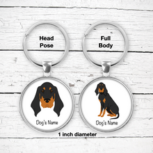 Load image into Gallery viewer, Black and Tan Coonhound Bezel Keychain - personalized
