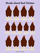 Load image into Gallery viewer, Rhode Island Red chicken vinyl sticker sheet
