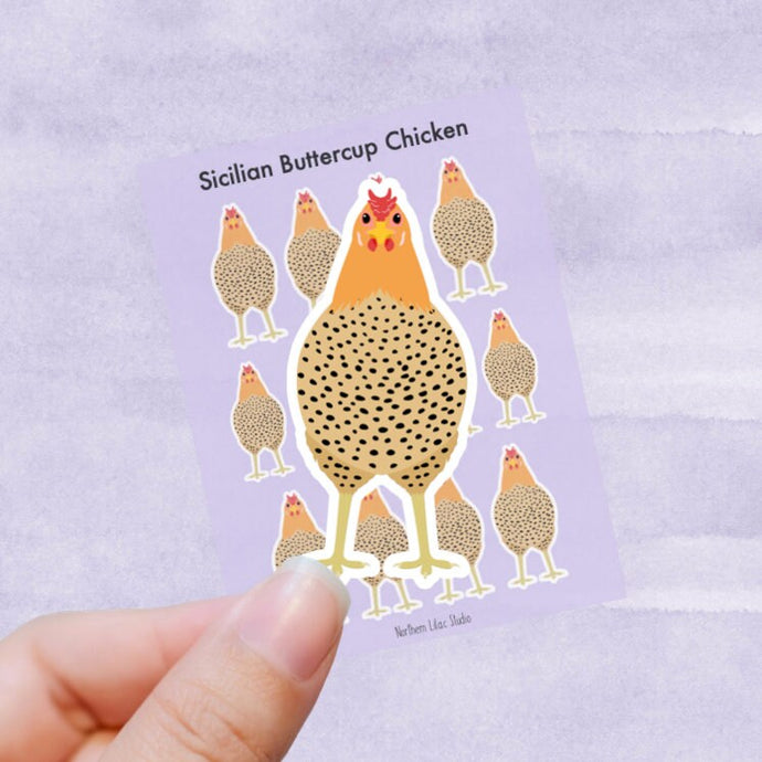 Sicilian Buttercup chicken vinyl sticker sheet