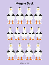 Load image into Gallery viewer, Magpie duck vinyl sticker sheet
