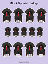 Load image into Gallery viewer, Black Spanish Turkey vinyl sticker sheet
