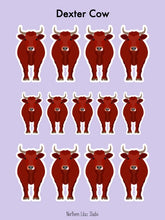 Load image into Gallery viewer, Dexter Cow vinyl sticker sheet
