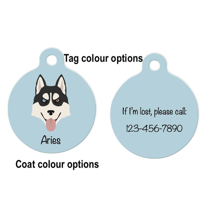 Siberian Husky (blue/brown eyes) ID Tag Personalized