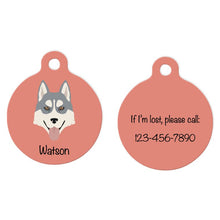 Load image into Gallery viewer, Siberian Husky (brown eyes) ID Tag Personalized
