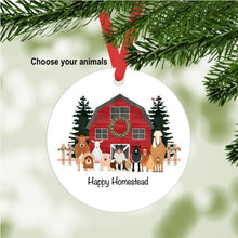 Load image into Gallery viewer, Farm Christmas Ornament (red barn without snow) personalized
