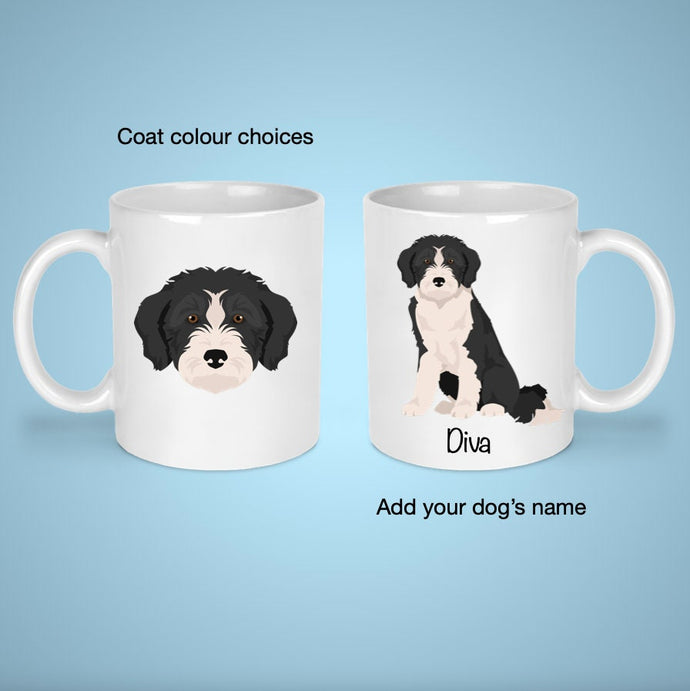 Bordoodle (Border Collie/Poodle mix) 11 oz mug personalized