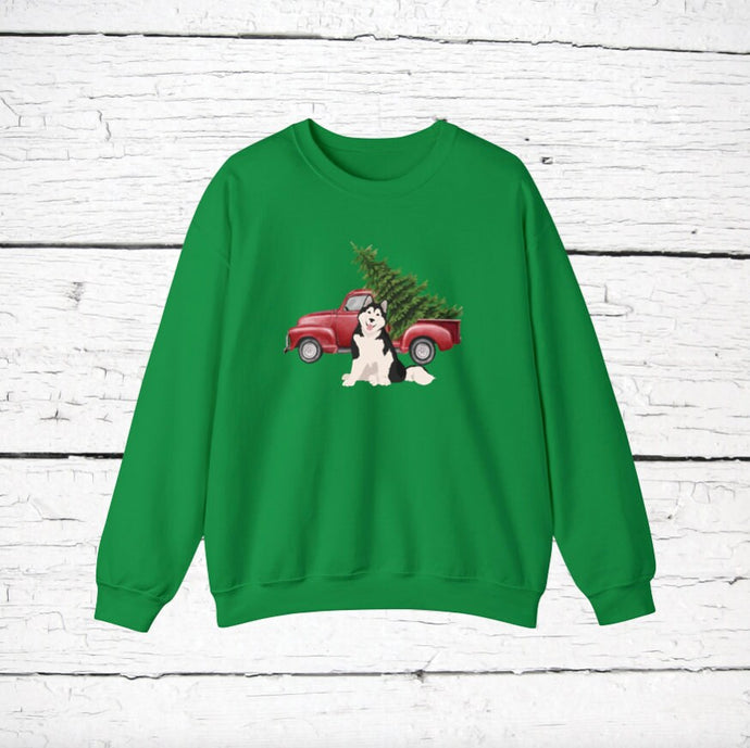 Alaskan Malamute Red Truck Sweatshirt