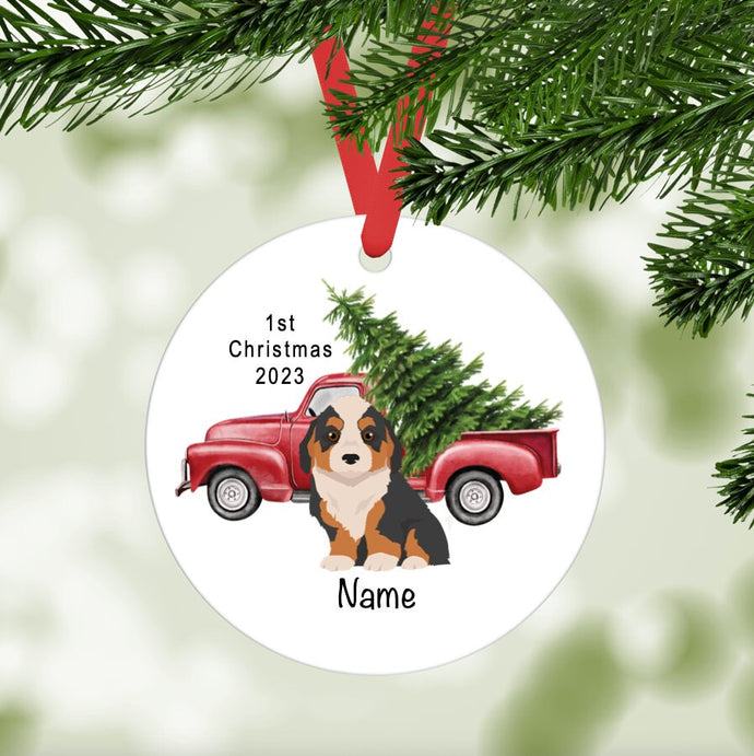 Corgipoo puppy (Corgi/Poodle mix) ornament personalized