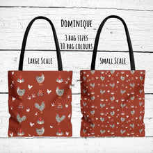 Load image into Gallery viewer, Dominique Chicken pattern tote bag - chicken tote bag - farm animal carry bag
