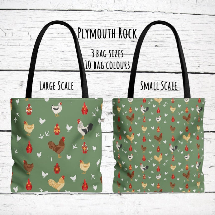 Plymouth Rock Chicken pattern tote bag - chicken tote bag - farm animal carry bag