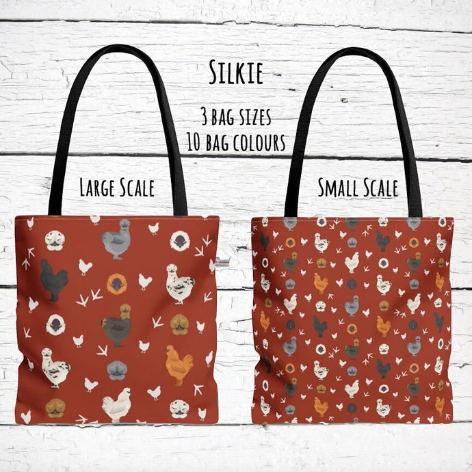 Silkie Chicken pattern tote bag - chicken tote bag - farm animal carry bag