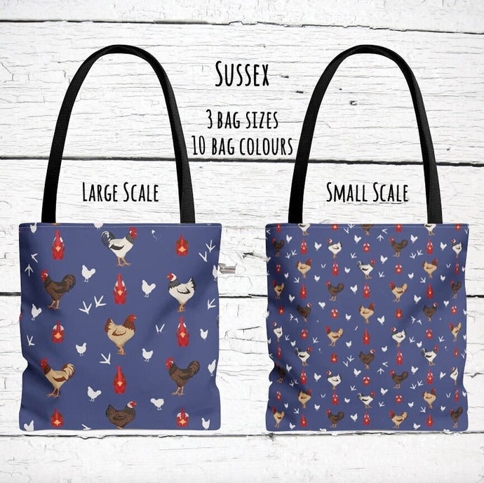 Sussex Chicken pattern tote bag - chicken tote bag - farm animal carry bag