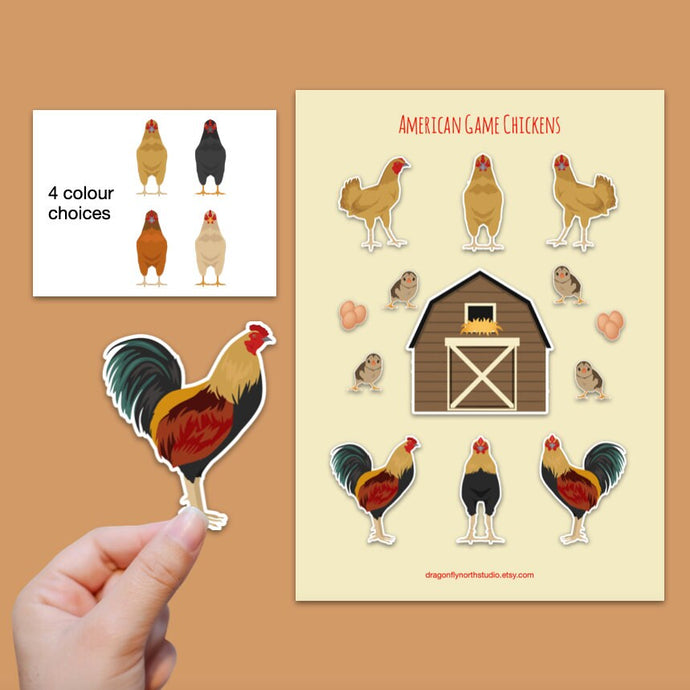 American Game chicken sticker set - chicken sticker sheets - chicken breed stickers