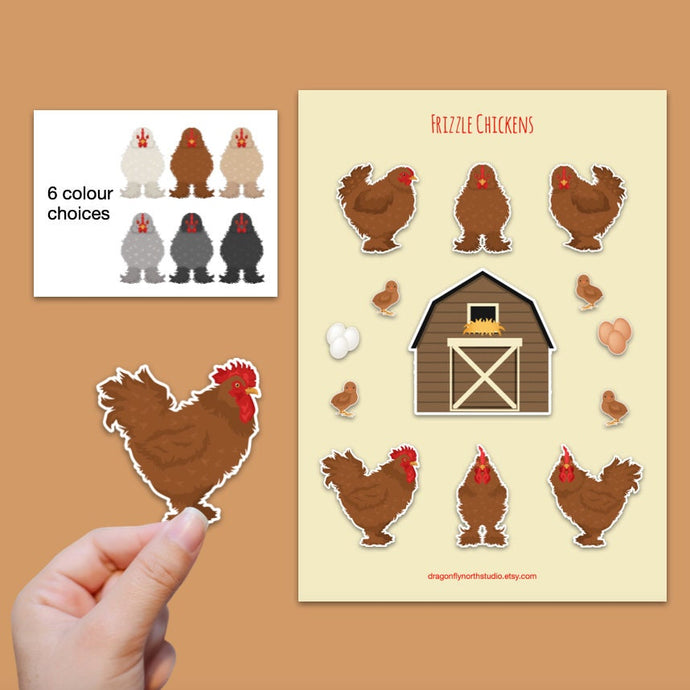 Frizzle chicken sticker set - chicken sticker sheets - chicken breed stickers