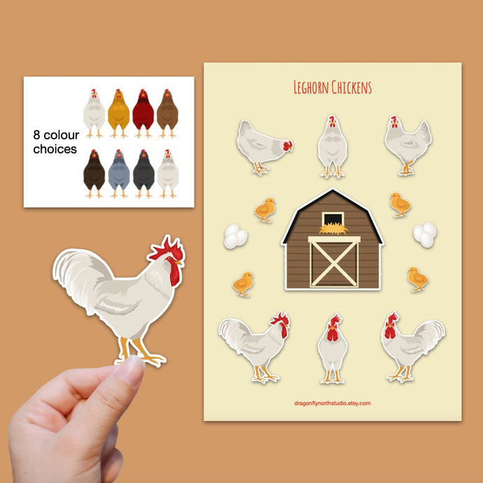 Leghorn chicken sticker set - chicken sticker sheets - chicken breed stickers