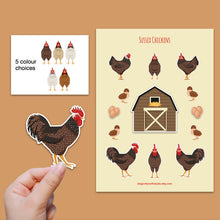 Load image into Gallery viewer, Sussex chicken sticker set - chicken sticker sheets - chicken breed stickers
