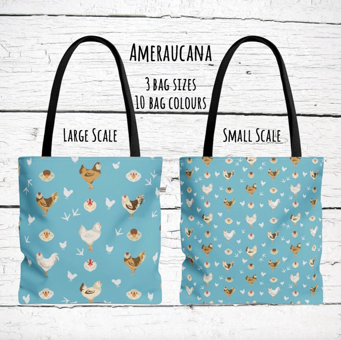 Ameraucana Chicken pattern tote bag - chicken tote bag - farm animal carry bag