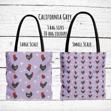 Load image into Gallery viewer, California Grey Chicken pattern tote bag - chicken tote bag - farm animal carry bag
