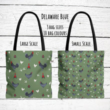 Load image into Gallery viewer, Delaware Blue Chicken pattern tote bag - chicken tote bag - farm animal carry bag
