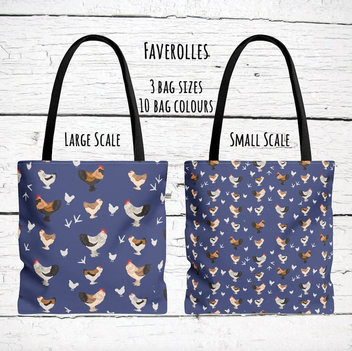 Faverolles Chicken pattern tote bag - chicken tote bag - farm animal carry bag