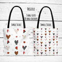 Load image into Gallery viewer, Frizzle Chicken pattern tote bag - chicken tote bag - farm animal carry bag
