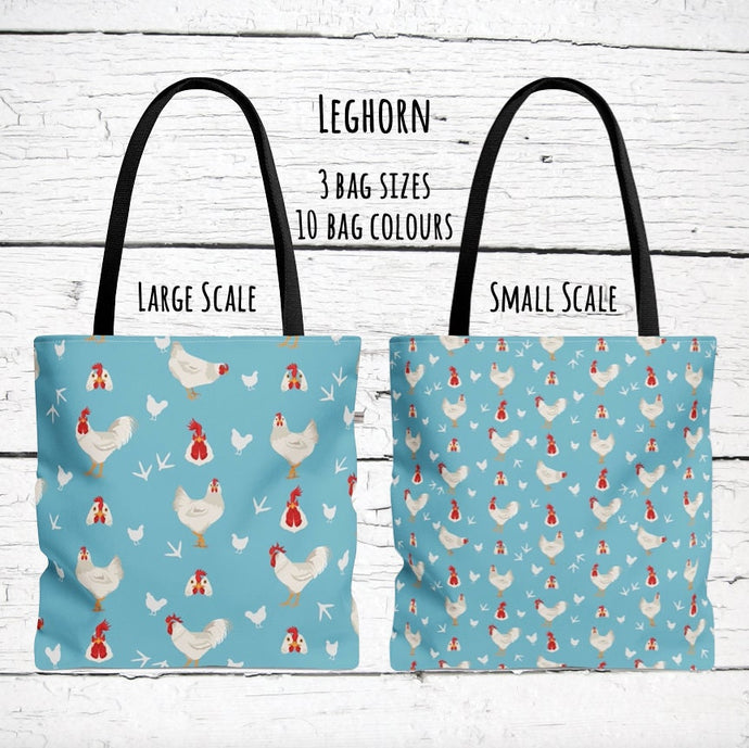 Leghorn Chicken pattern tote bag - chicken tote bag - farm animal carry bag