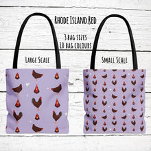 Load image into Gallery viewer, Rhode Island Red Chicken pattern tote bag - chicken tote bag - farm animal carry bag
