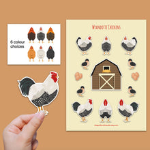 Load image into Gallery viewer, Wyandotte chicken sticker set - chicken sticker sheets - chicken breed stickers
