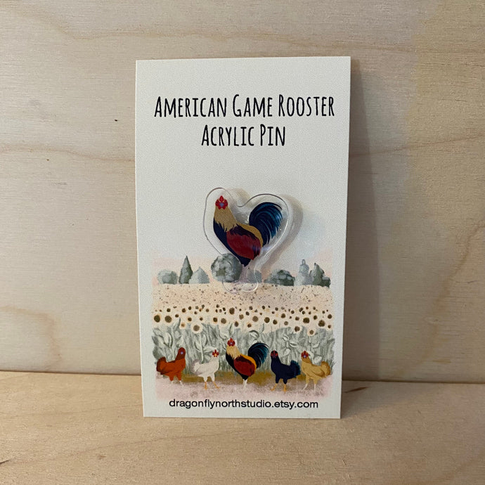 American Game rooster acrylic pin (multi-colour)