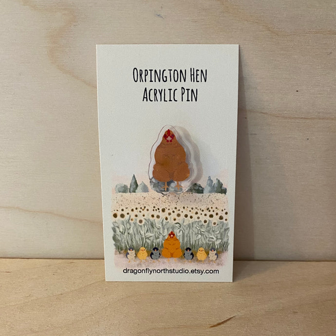 Orpington hen acrylic pin (orange)