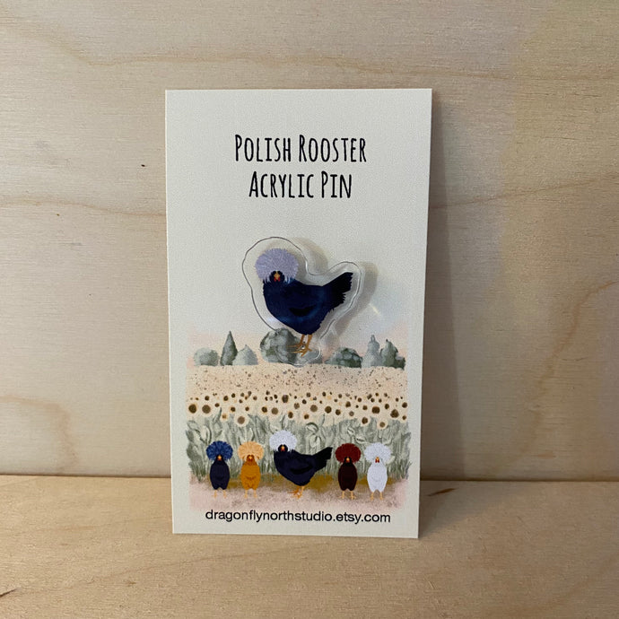 Polish rooster acrylic pin (black/white)