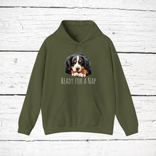 Load image into Gallery viewer, Bernese Mountain Dog &quot;Ready for a Nap&quot; Hooded Sweatshirt
