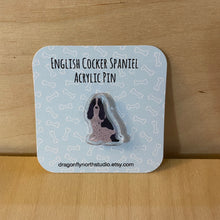 Load image into Gallery viewer, English Cocker Spaniel acrylic pin (black and white)
