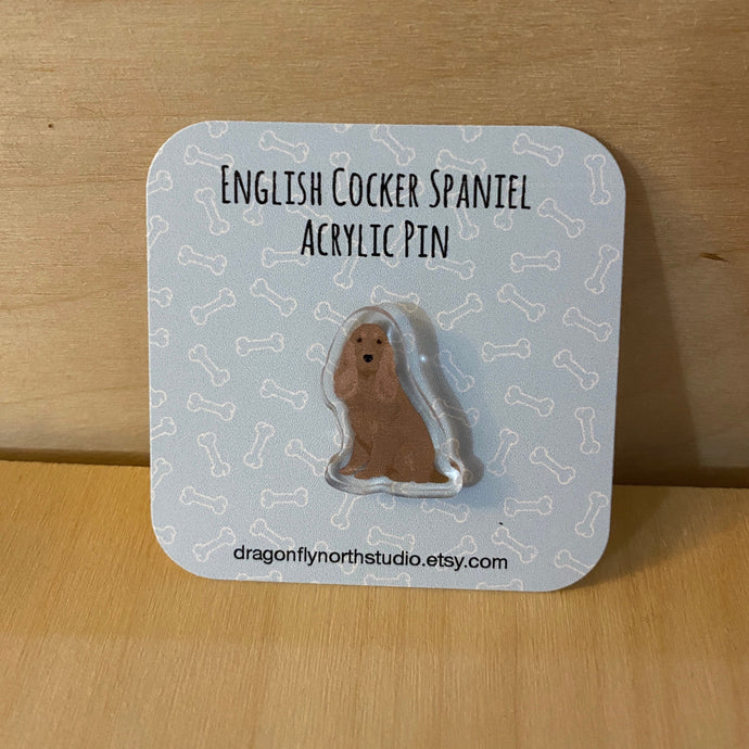 English Cocker Spaniel acrylic pin (golden)