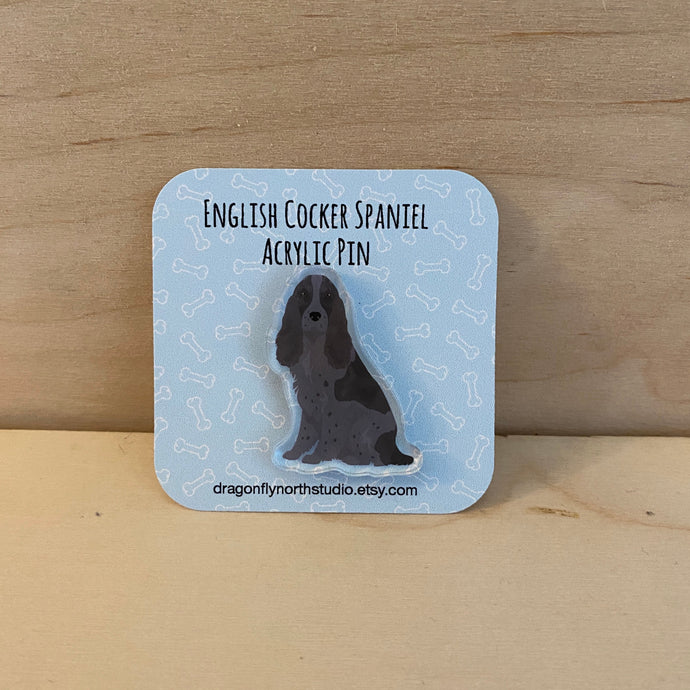 English Cocker Spaniel acrylic pin (blue roan)